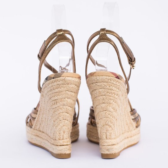 Burberry Metallic Gold Wedge Sandals - Picture 6 of 10